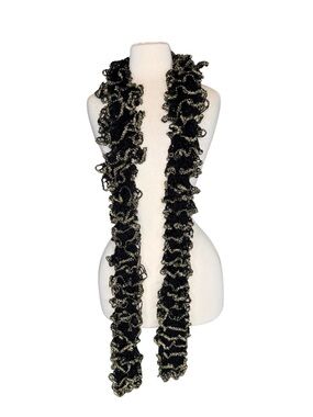 Black Gold Ruffle Scarf Metallic Knit Statement Scarf Long Boho